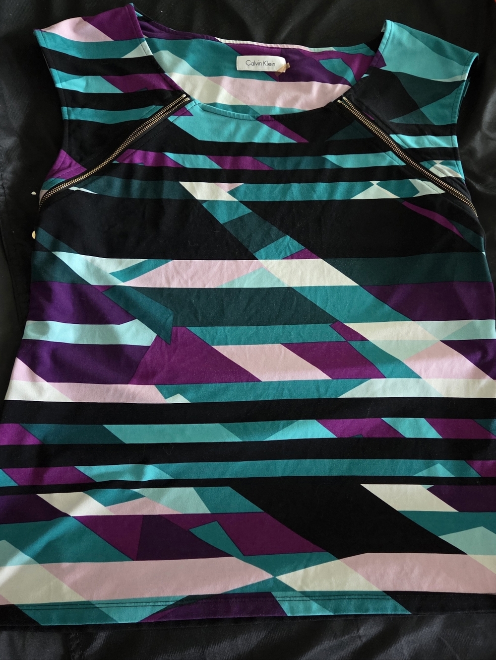 Calvin Klein Women's sleeveles Blouse top shirt Black teal white purple Size PPM